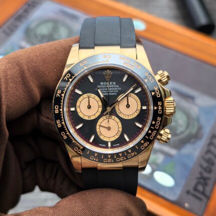 VS Factory Rolex Daytona 40mm Ref. 126518LN-0004 Bright Black Yellow Gold Oysterflex Super Clone (DD4131)